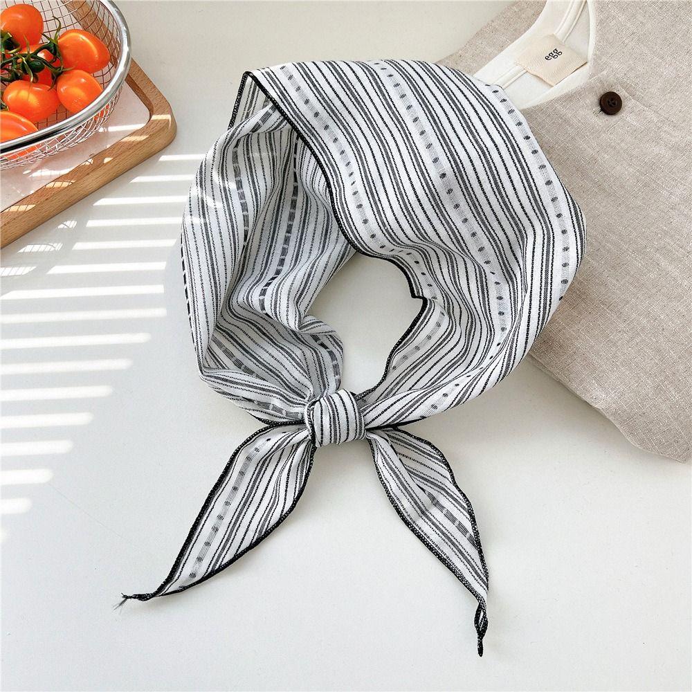 Stripe Print Snow Flower Scarves Sweet Cotton Linen Headscarf Bandanas Shawl Headband  Summer