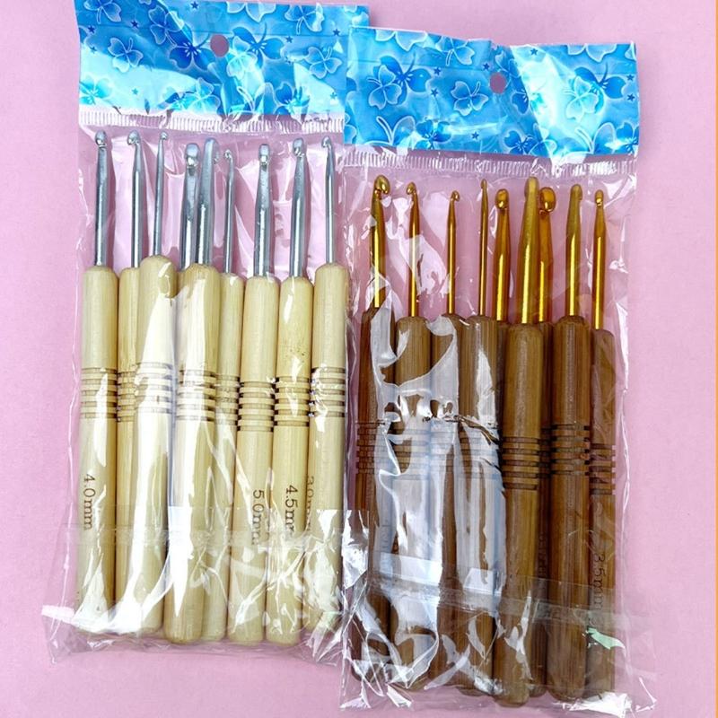 9Pcs Crochet Hook Set Knitting Needle Crochet Craft Yarns Weaving Crochet Needle with Ergonomic Handle & Aluminum Tip