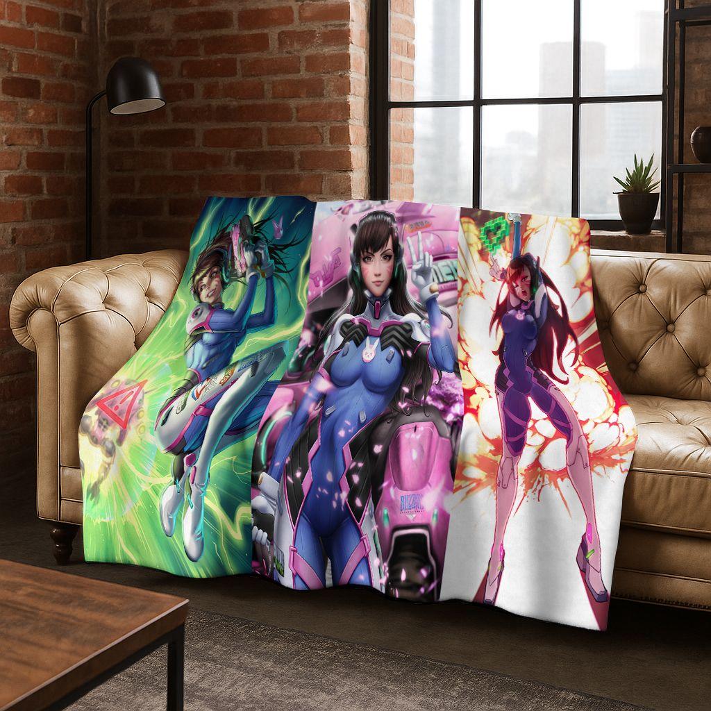 Game OW Overwatch D.VA Mei Reaper Cartoon 3D Flannel Blanket,Cozy Soft Throw Blanket for Home Bedroom Bed Sofa Picnic Cover Gift