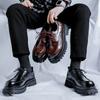 FashionMen Leather shoes outdoor fashion Platform Oxfords Slip on Thick Tottom Derby Shoes Casual Mens round Toe Formal Dress Shoes men
