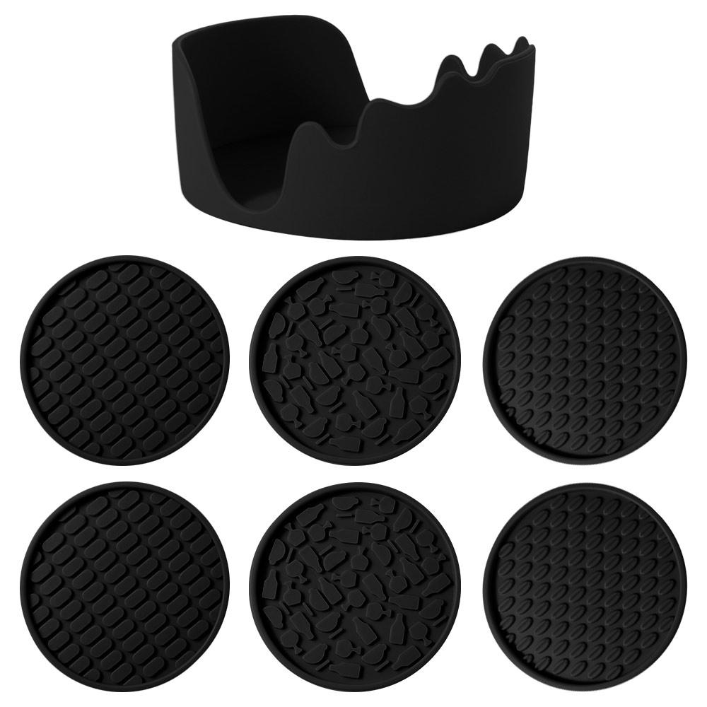6pcs/Set Round Silicone Drink Coaster Set Tabletop Protection Silicone Cup Pad Heat Insulation Non-Slip Tea Mat Coffee Mug Glass