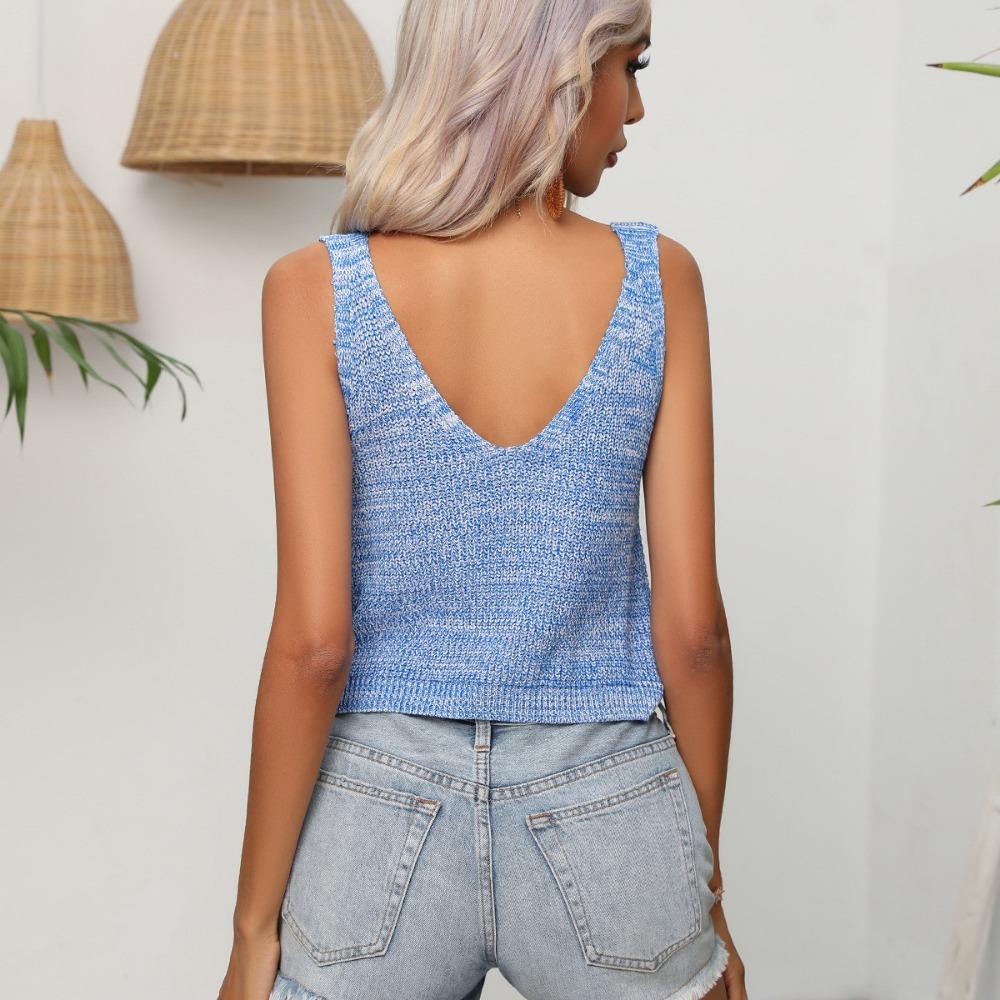 GMXIA Women's Fashion Casual Solid Color Print Summer Spring Sleeveless U-Neck Knitted Vests