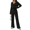 Europe, America, autumn and winter high-end women's sweater fashion wide-leg pants V-neck short knitted cardigan two-piece set