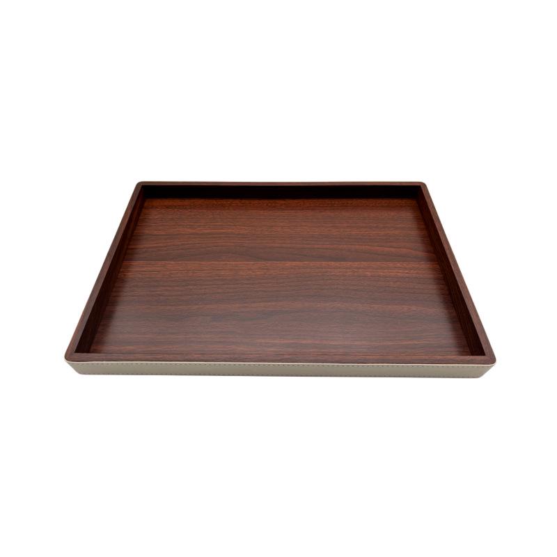 Modern Minimalist Wood Grain & Leather High-End Tray for Living Room