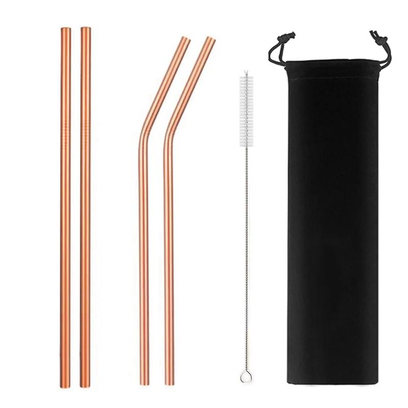 Mixing Color Reusable Metal Drinking Straws 304 Stainless Steel Straw Set with Cleaner Brush Bar Drinkware Party Accessory