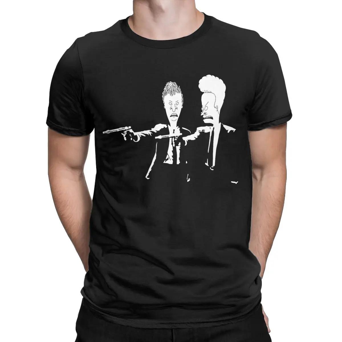 

Beavis and Butthead Pulp Fiction Men s T Shirts Creative Tee Shirt Short Sleeve Crew Neck T-Shirt Cotton Printing Clothing S разноцветный