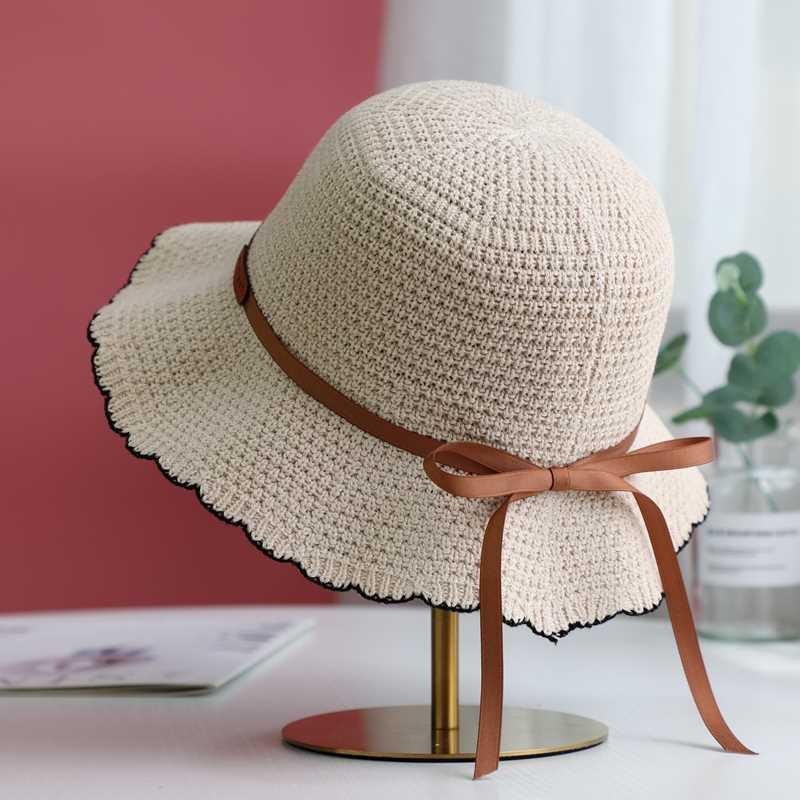 Hat women spring and autumn fashion versatile bucket hat girl retro lace pot hat casual knitted bucket hat