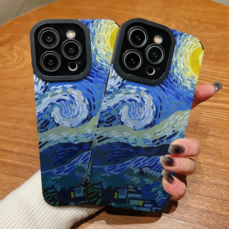 Vertikale Lederhülle Sternennacht-Malerei Bedruckt Gemustert Stoßfest Weiche Silikonhülle mit Kameraobjektiv Vollständiger Schutz für IPhone Samsung
