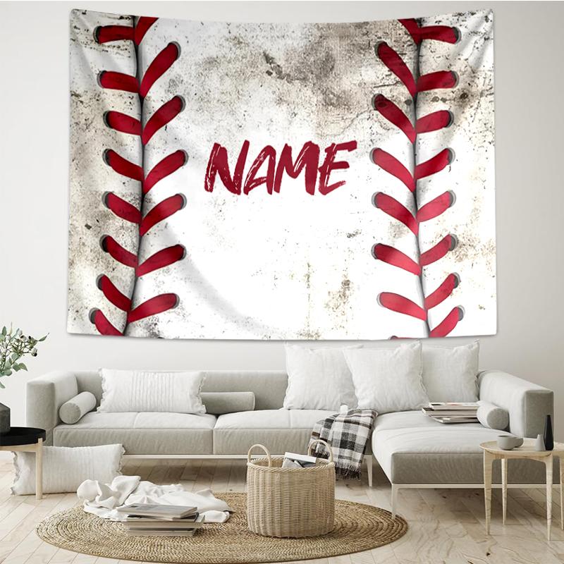 Custom Name Baseball Print Tapestry, Backdrop, Easy Setup, Ideal for Bedroom, Office & Living Room, with Aesthetic Wall Hanging Decor.