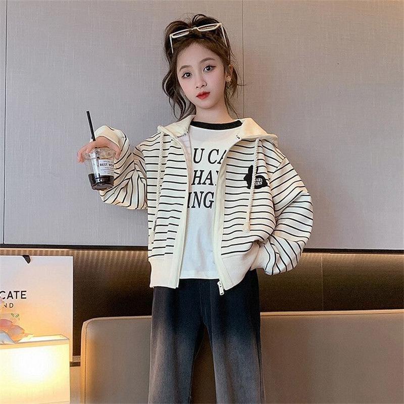 Girls Striped Fashionable Versatile Jacket for Spring Autumn