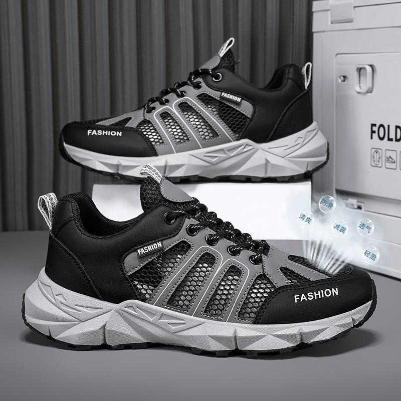 

2025 Shoes Men s Breathable Thin Summer Mesh Hollow Sports Mesh Shoes Thick-soled Non-slip Running Hiking Shoes Men 39 черный серый