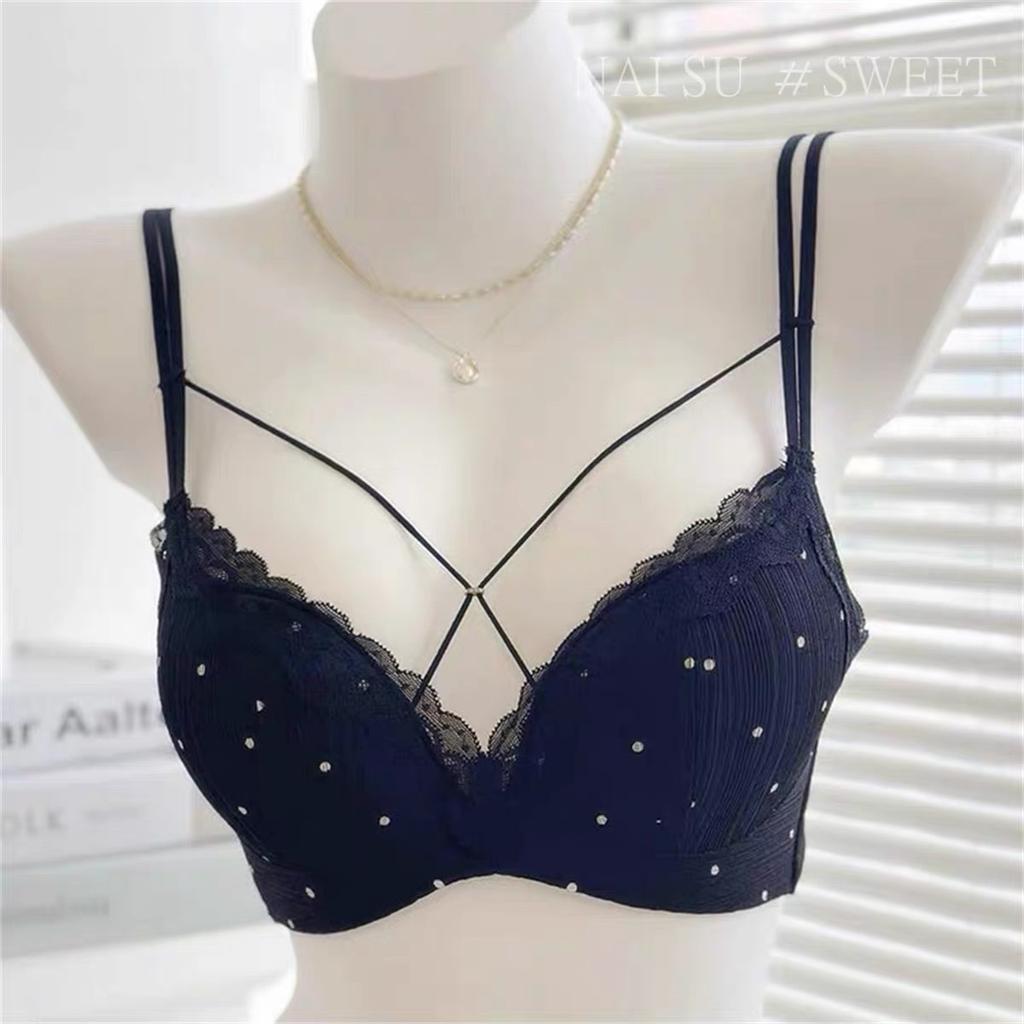 Female Summer Sexy Polka Dot Beauty Back Small Chest Show Big Close Pair of Breast Anti Sagging Underwear