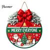 Indoor Outdoor Porch Ornament Christmas Wooden Welcome Sign for Front Door, Round Hanging with Handmade Craft Artificial Pine Branches & Bow
