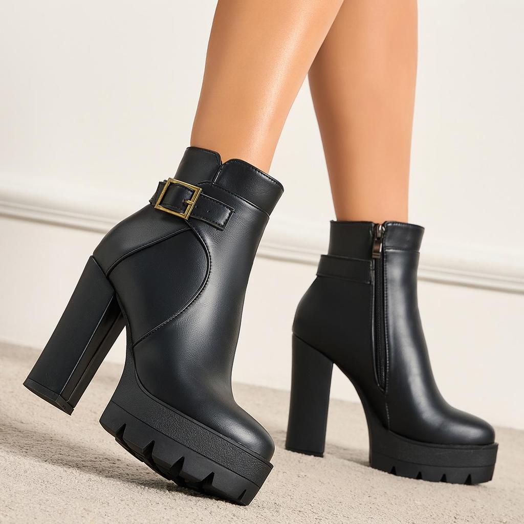 Vielseitige Wasserdichte Plateau-Martinstiefel mit Hohem Absatz für Damen - Herbst/Winter 2026, Übergrößen 41-43