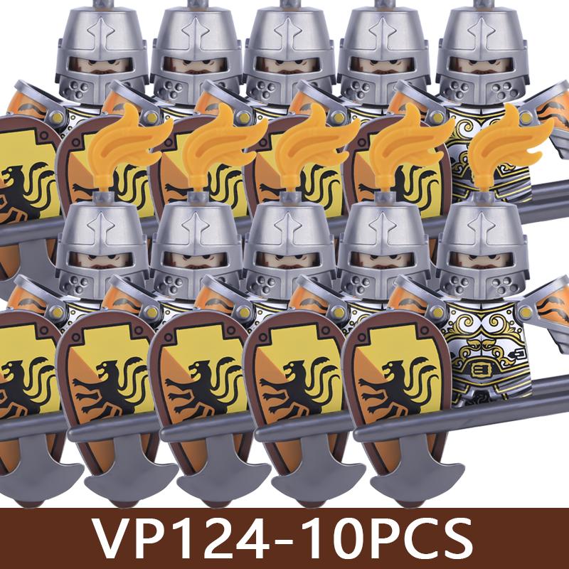 Medeltida Slottssoldat Figurer Byggklossar Militär Armé Riddare Romersk Krigare Infanteri Milis Orcher Tillbehör Klossar Leksaker