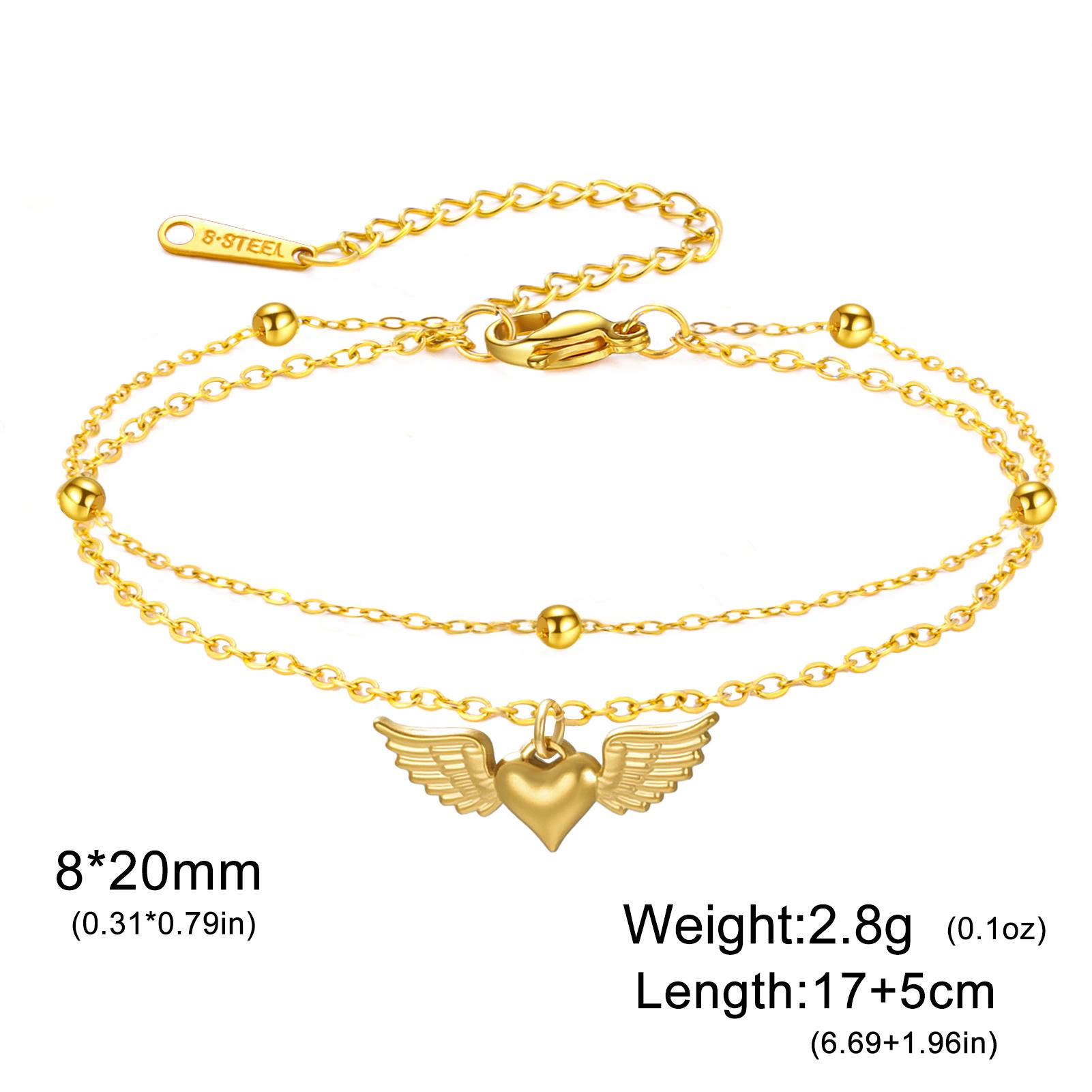 

Teamer Heart Wing Charm Bracelet Stainless Steel Gold Color Adjustable Double Layer Beads Chain For Women Girls Trendy Jewelry 17-22cm золотой
