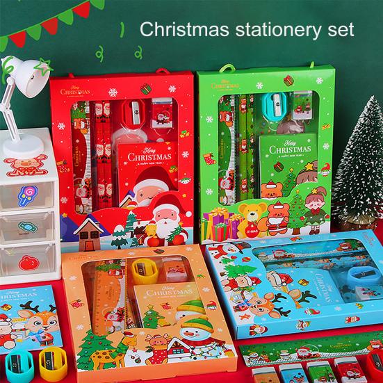 Set di Cancelleria Natalizia Cartone Animato Motivo Natalizio Temperamatite Gomme Matite Kawaii Scuola