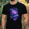T-Shirt Men Purple Lotus Flower with Star Motif Cotton Size XS To 5XL