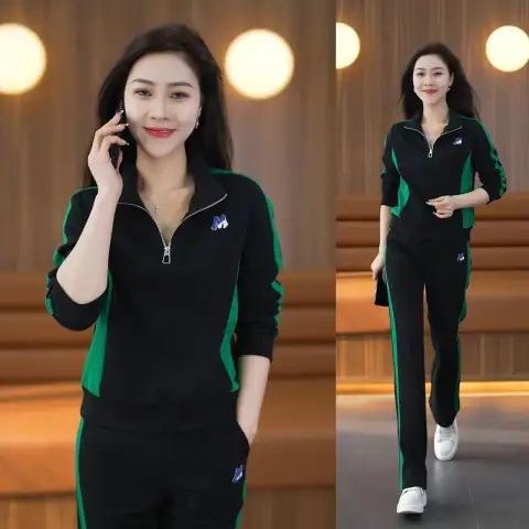 Casual Sports Set for Women, Spring/autumn 1116 New Fashionable and Chic Slimming Stand-collar Sweatshirt, Wide-leg Pants Two-piece Set