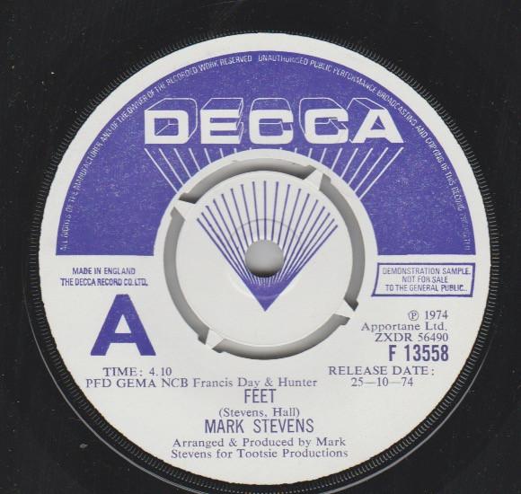 

7inch Record MARK STEVENS Feet F13558 Decca 1974 UK Pop Used