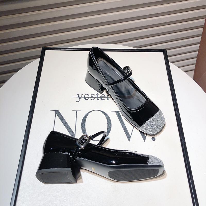 Design Silvery Glitter Women Mary Jane Shoes Casual Thick Heel  Spring Autumn Fashion Wedding Dancing Party Shoes
