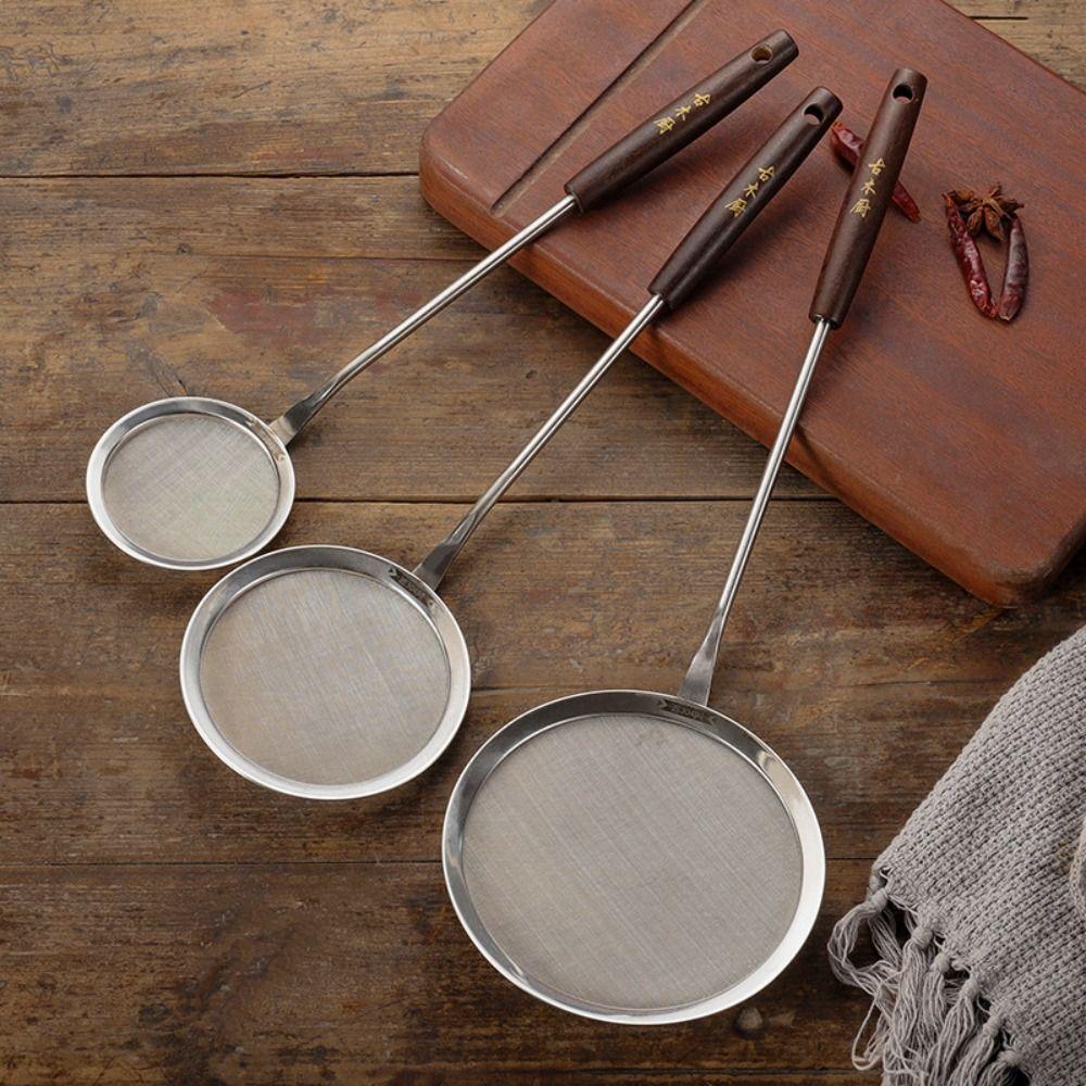 Stainless Steel Fine Mesh Strainer Wood Handle Mesh Strainer Flour Filter Screen  Kitchen Tools
