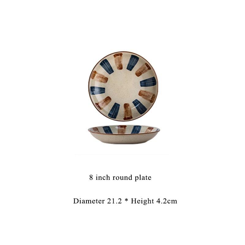 Japanese Style Ceramic Plates Household 7~8 Inch High End Underglazed Colour Sushi Dish New Aesthetic Vintage Kitchen Tableware