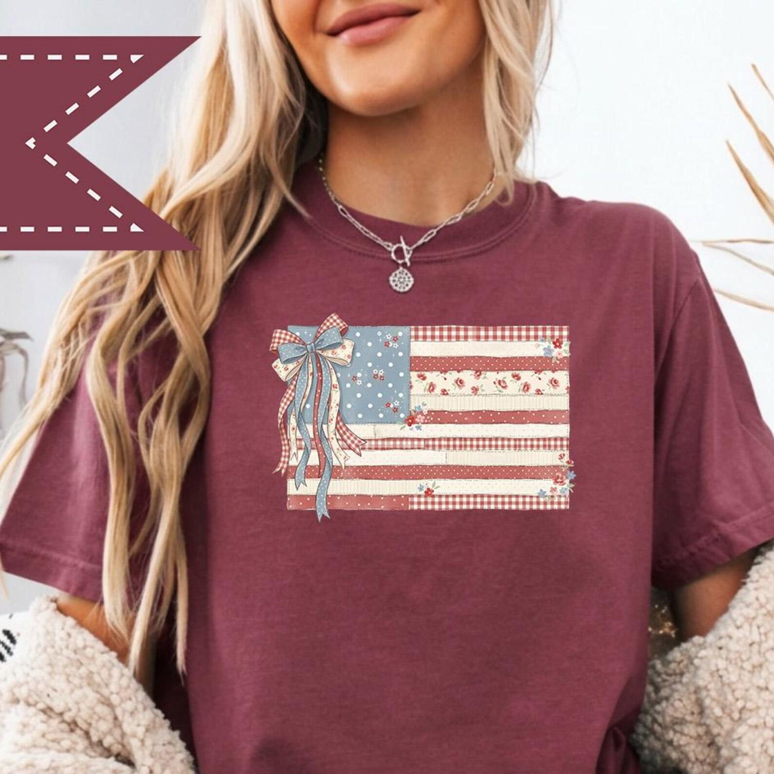 Coquette Patriotic Flag Shirt, USA Summer Graphic Tee, Subtle Patriotic Shirt, 4th of July Celebration S