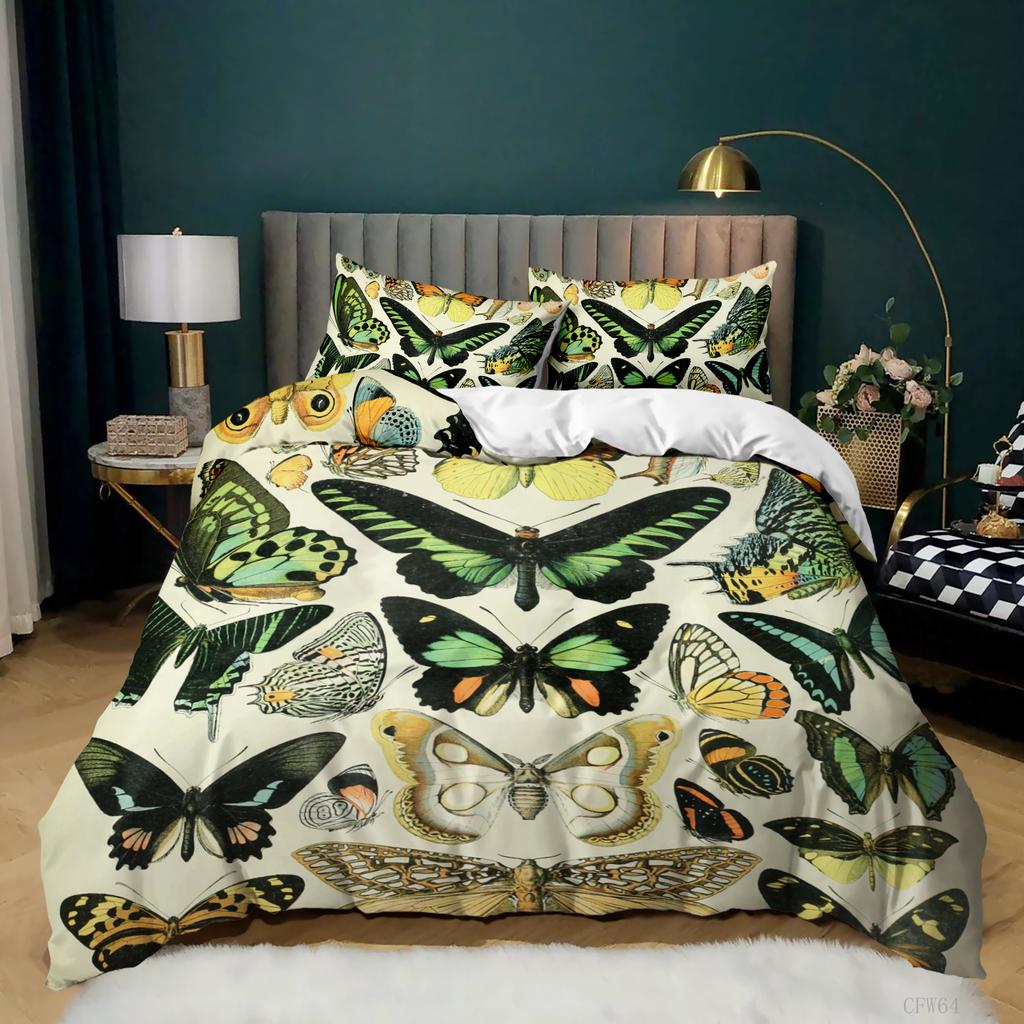 3D Digital Butterfly Printing Quilt Cover Three-Piece Set Polished Bedding Pillowcase