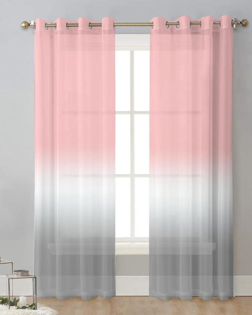 Pink White Grey Gradient Ombre Tulle Curtains For Living Room Kitchen Decoration Chiffon Window Treatments Voile Sheer Curtain