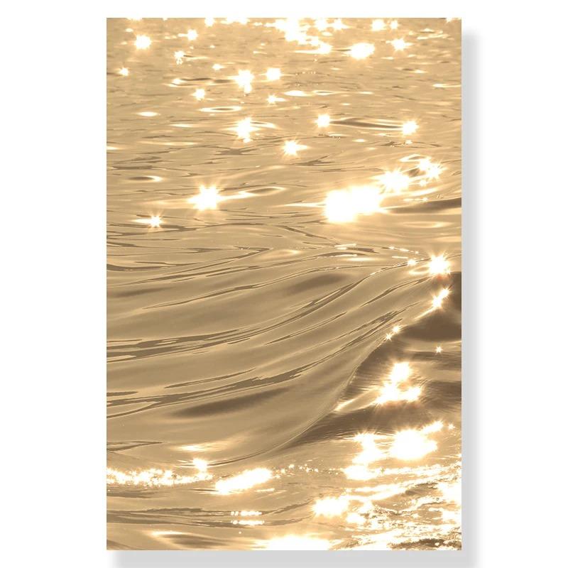 Nordisk moderne kunst Bilde Lerretsmaleri Veggkunst Golden Leaf Beach Scenery Plakat og trykk for hjemmeinnredning Stuedesign