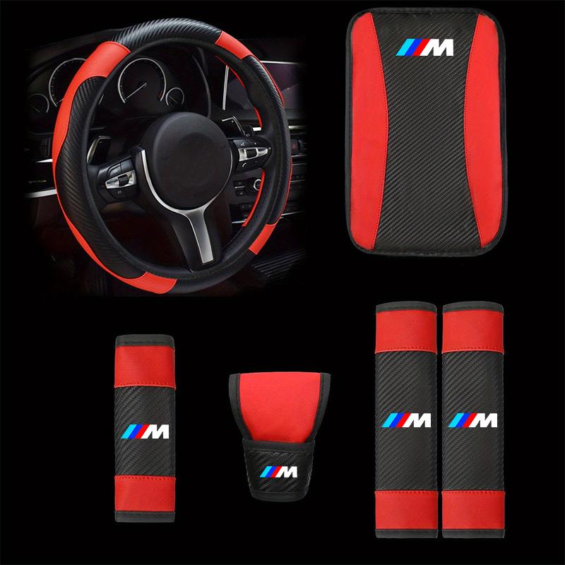6Pcs Steering Wheel Cover Safety Shoulder Cover Armrest Pad Handbrake Sleeve For BMW 1 3 5 7 Series M X1 X3 X5 F30 M3 M4 E34 E46 VE2
