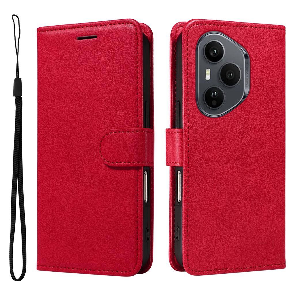 For Honor 400 Pro 5G (Global) Leather Wallet Case with Strap Solid Color Phone Stand Cover