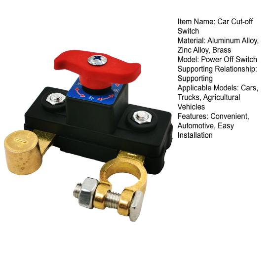 Car Cut-off Switch Safe Reliable Battery Disconnect with Brass Terminals Red Rotary Handle Insulated Vehicle Power Cutoff Device