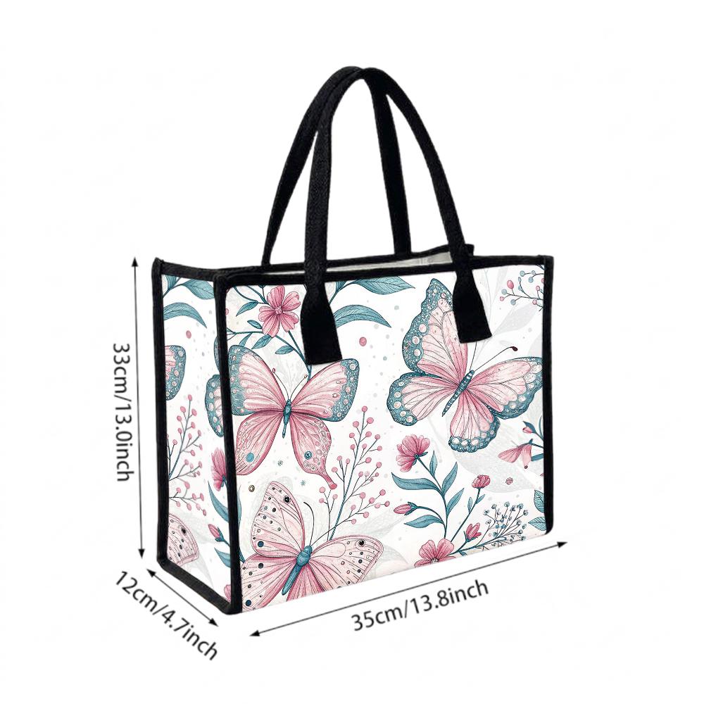 Elegant Butterfly Floral Printed Tote Bag Fashion Casual Large Capacity Daily Outdoor Portable Handbag