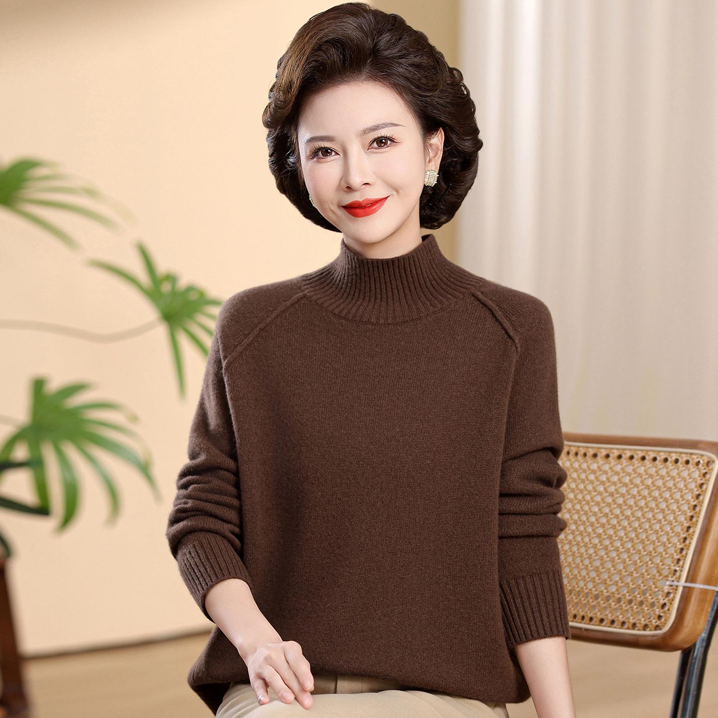 

Women s 100% Pure Wool Winter Turtleneck Sweater - Plus Size, Solid Color, for Middle-Aged & Elderly 3XL (135-145 jin)