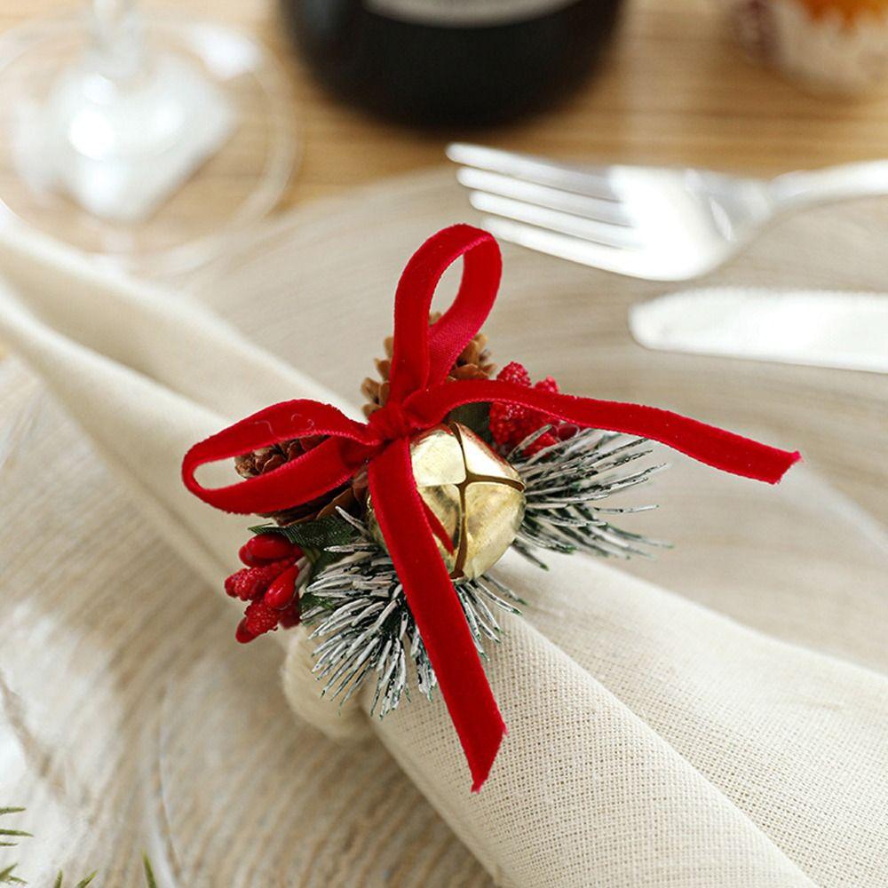 Festive Woven Handmade Napkin Ring with Red Fruit Pinecone Christmas Table Decoration  Party Favors