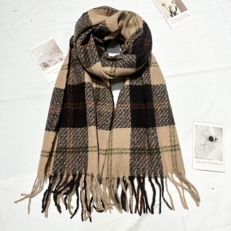 Korean Atmosphere Retro Red Plaid Gift Scarf for Women Winter Imitation Cashmere Long Thick Warm Scarf for Men