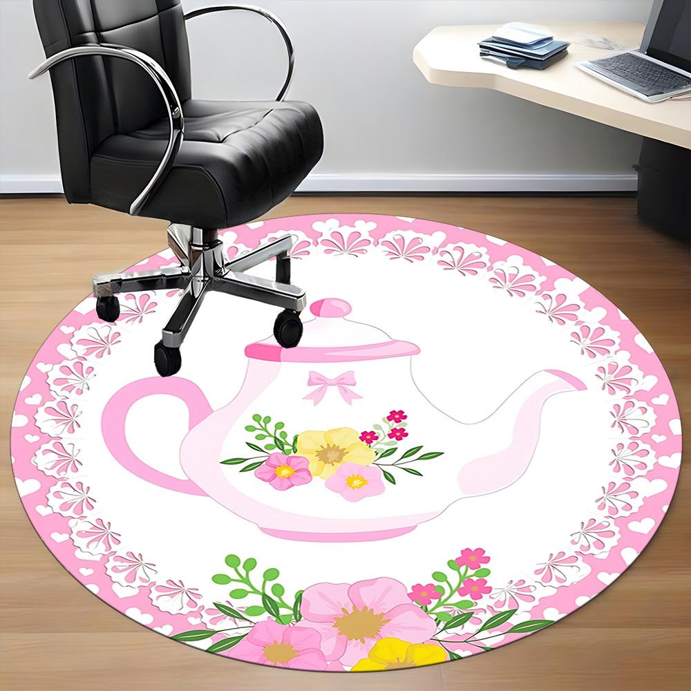 1pc TeaPot Floral Chair Carpet for Office Non Slip, Machine Washable Rug for Office, Room Holiday Decor for Christmas, Birthday Polyester