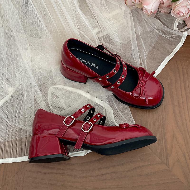 Fashion Street Style Women Mary Jane Shoes Ladies Concise Outdoor Butterfly-knot Pumps Spring Autumn Women's Dress Leather Shoes
