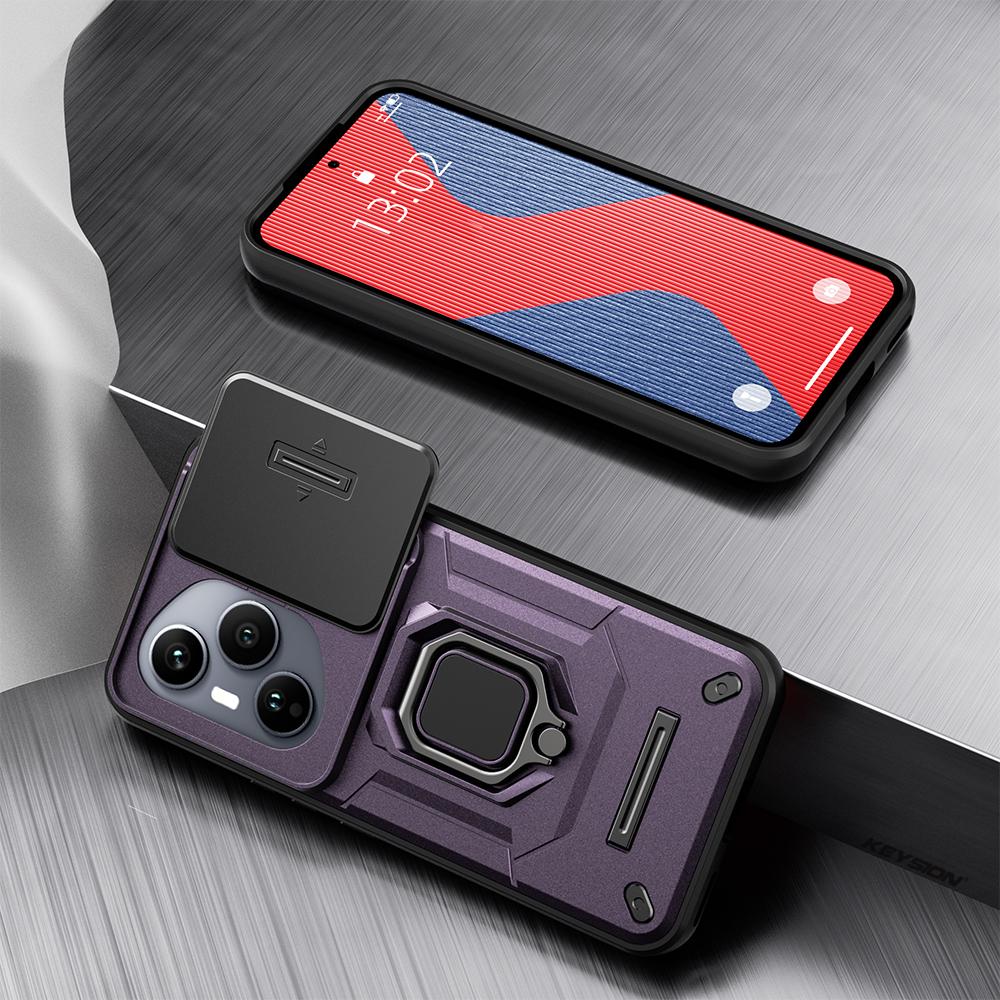 KEYSION Shockproof Armor Case for HONOR 400 Pro 5G Slide Camera Lens Protection Ring Stand Phone Cover for Huawei Honor 400 5G