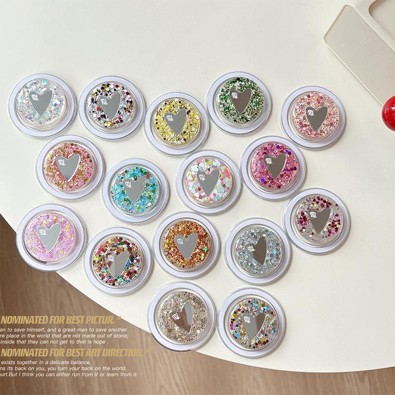 Round Sequin Love Mirror Mobile Phone Holder Airbag Retractable Magnetic Desktop Stand To Watch Dramas And Fold To Carry With You