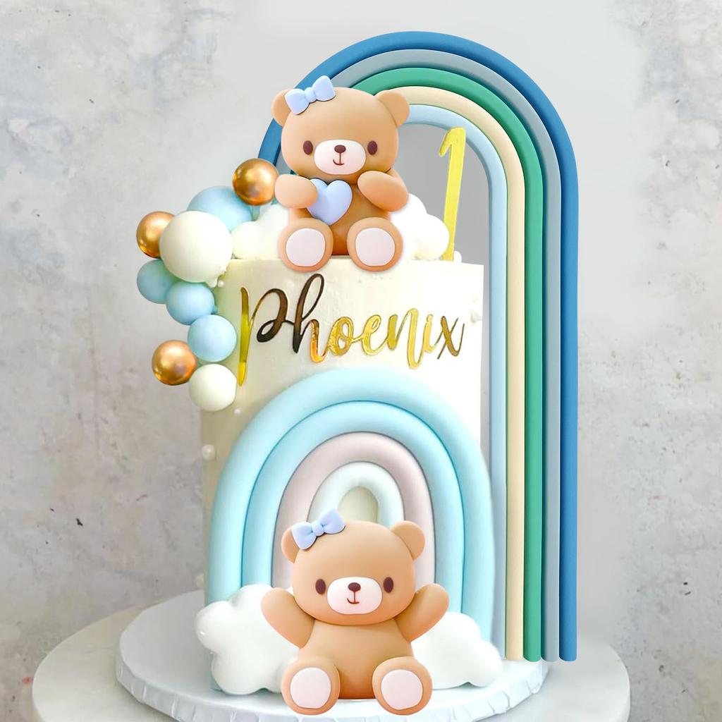 18 Stück Teddybär Kuchen Dekoration Regenbogen Teddybär Baby Showe Geburtstagstorte Dekoration Babyparty Baby Mädchen Kuchen Dekoration
