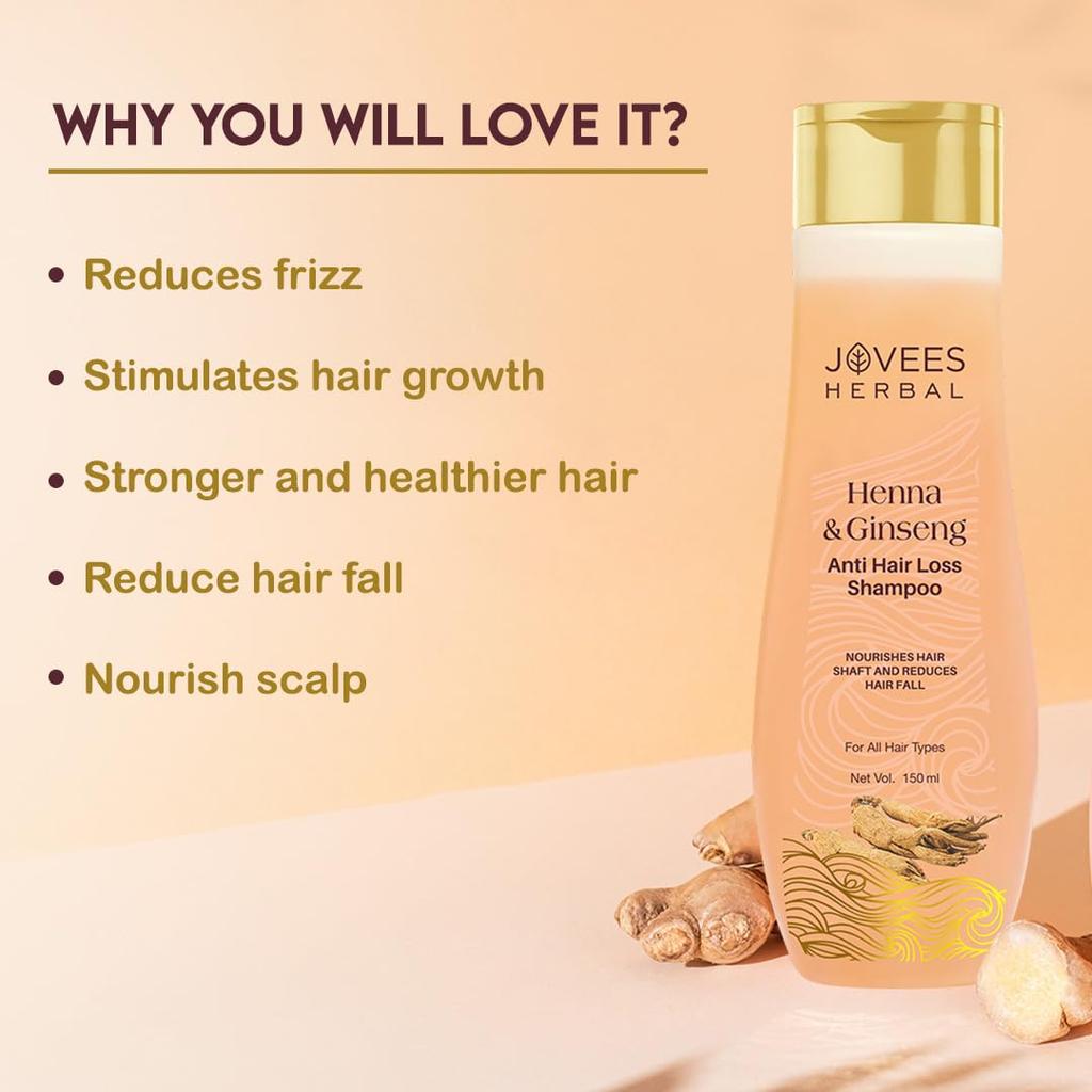 Jovees Herbal Henna Ginseng Anti Hair Loss Shampoo For Hair Growth And Hair Fall Control 300ML