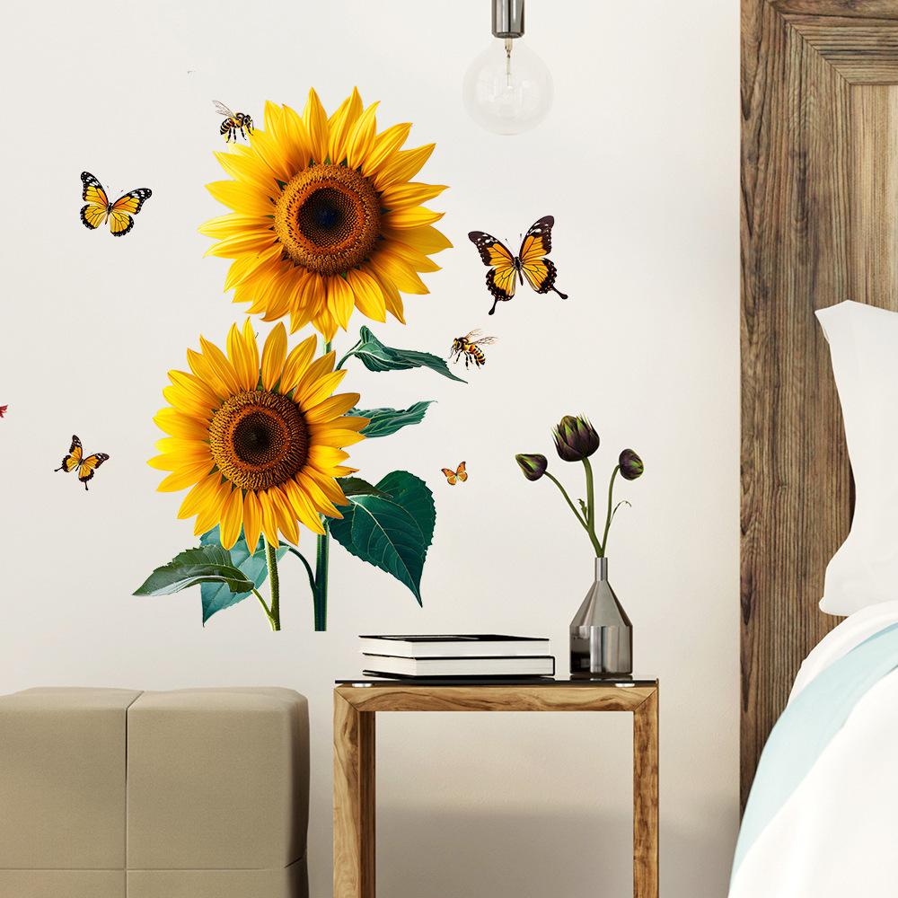 Sunflower Butterfly Bee Wall Sticker for Living Room, Bedroom, Entrance, Cabinet, or Window - MLA151