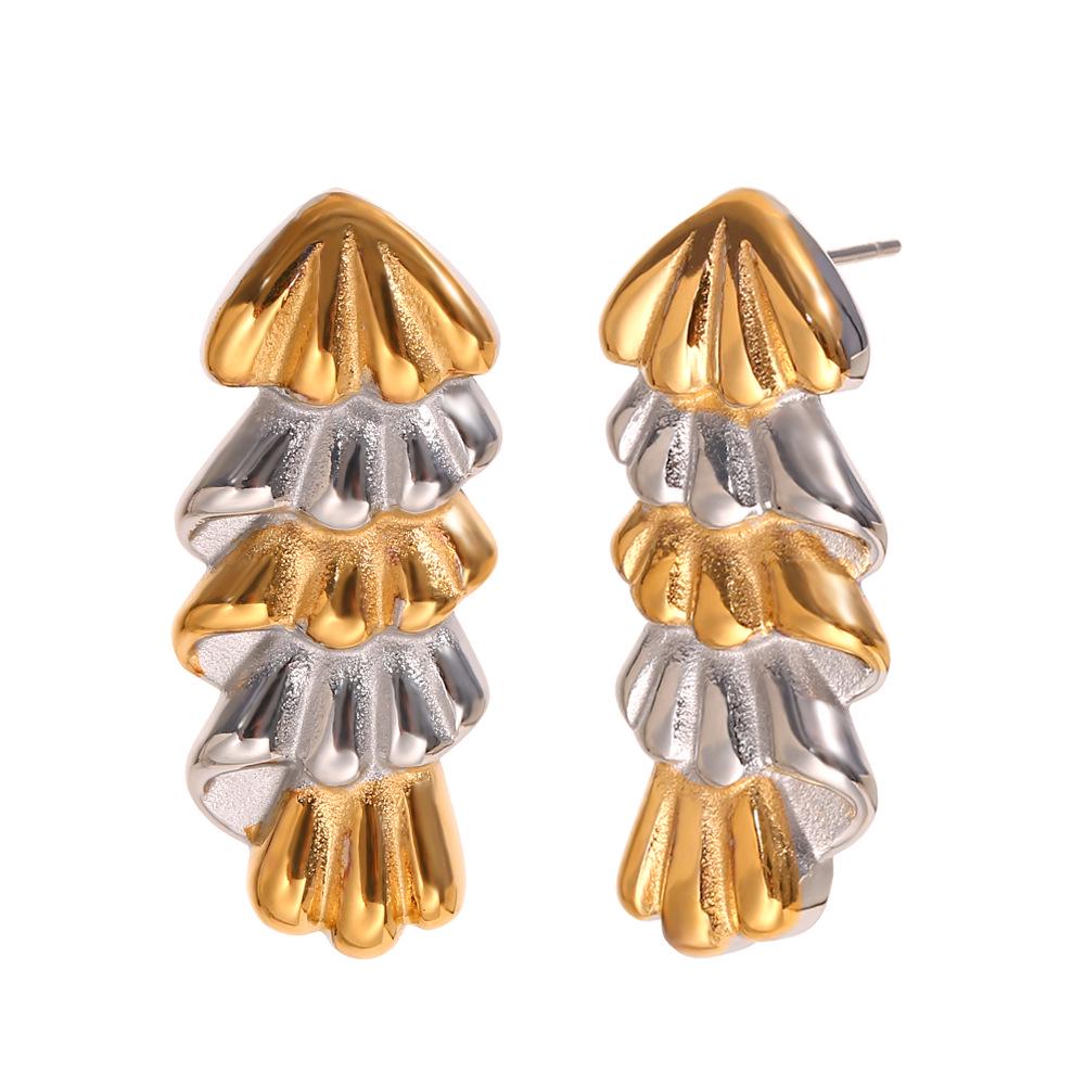 

European-American Style 18K Gold Plated Two-Tone Christmas Tree Stud Earrings