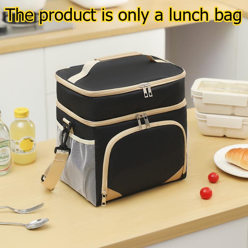 

1 шт. Двухслойная термоизолированная сумка-холодильник для пикника, портативная, для кемпинга на открытом воздухе, путешествий и ежедневных поездок, сумка для хранения ланч-бокса, сумка для ланча чёрный