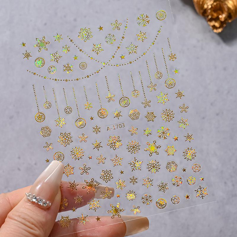 1Sheet Christmas Decorations 2026 New Year Nail Stickers Press On Nails Laser Snowflake Snowman Christmas Tree 3D Nail Decal