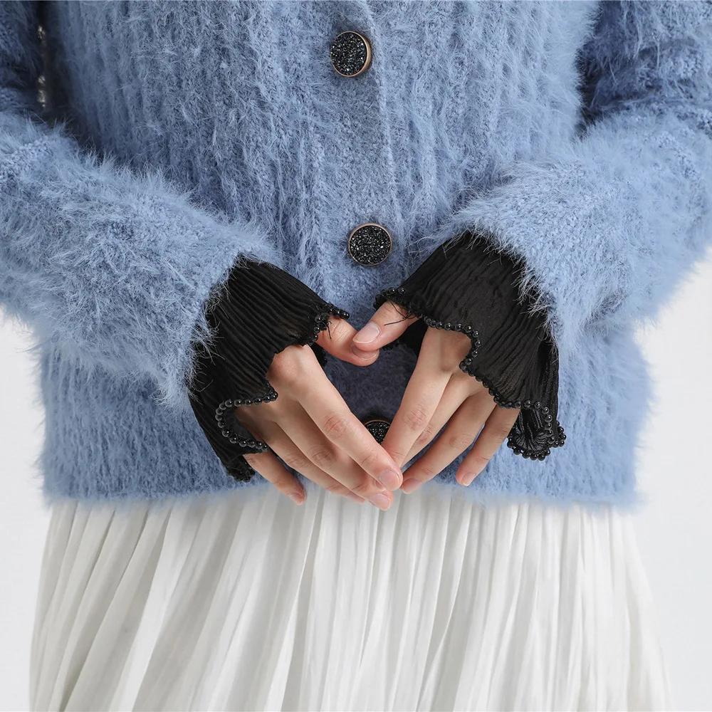 Whhite Detachable Sleeves Cuffs for Women Layer Ruffles Fake Sleeves Elastic Wrist Pleated Wristband False Cuff  Wrist Warmers