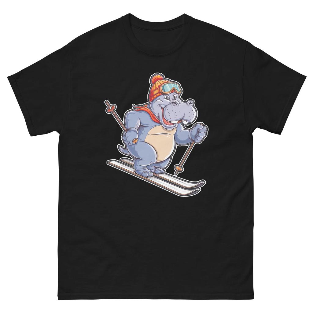 Hippo Skiing Skier Fun Cartoon Ski Shirt T-Shirt